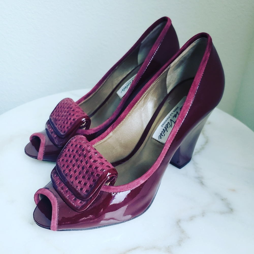 Burgundy Pour La Victoire Leather Peep Toe Shoes